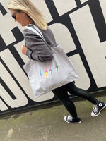 'Thunderstruck' Heather Grey Tote Bag (Large) by stray funk design