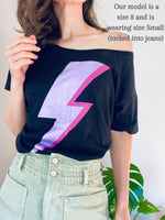 'Lightning' Organic Oversized Tee (Black) by stray funk design