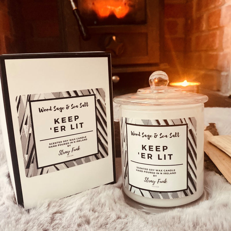 Keep 'er Lit soy wax candle by stray funk design