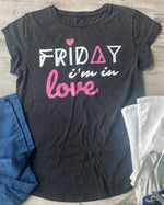 'Friday I'm In Love' Stone Wash Black Rolled Sleeve Organic Tee by stray funk design