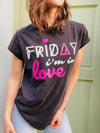 'Friday I'm In Love' Stone Wash Black Rolled Sleeve Organic Tee by stray funk design