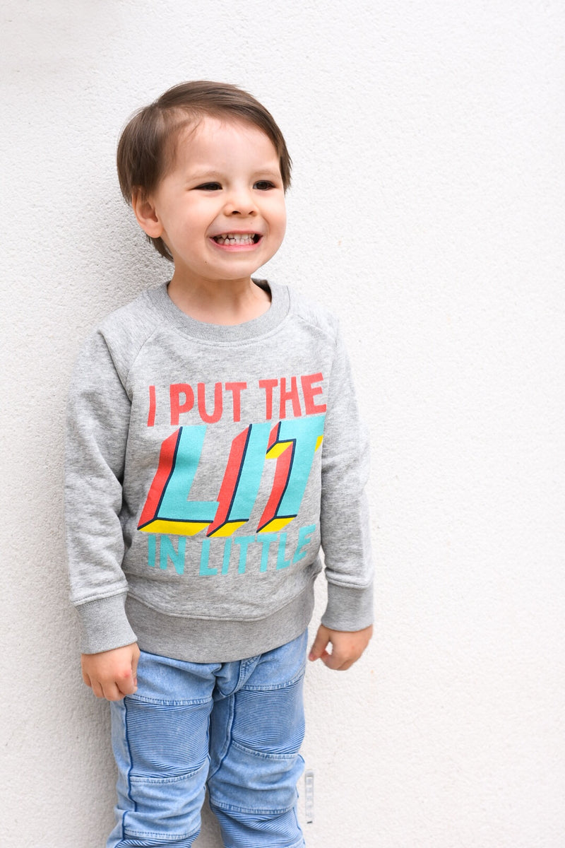 'I Puy The Lit in Little' Organic Kids Sweatshirt by stray funk design