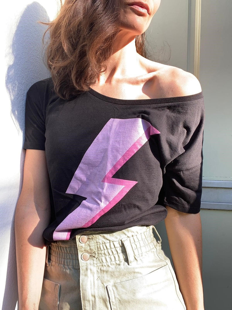 'Lightning' Organic Oversized Tee (Black) by stray funk design