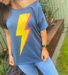 'Lightning' Organic Oversized Tee - Faded Denim by stray funk design