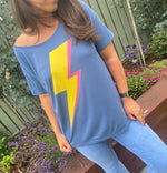 'Lightning' Organic Oversized Tee - Faded Denim by stray funk design