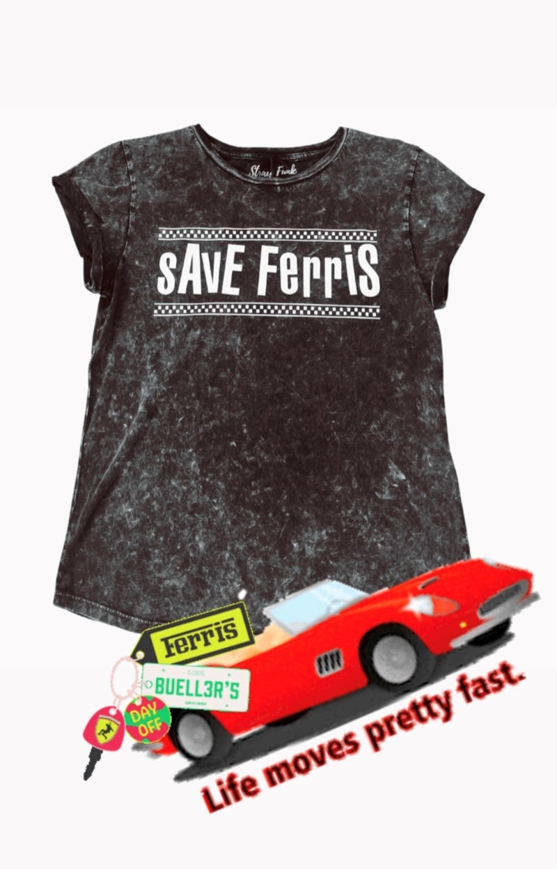 Save Ferris Acid Black Rolled Sleeve Organic retro and funky tee By stray funk design