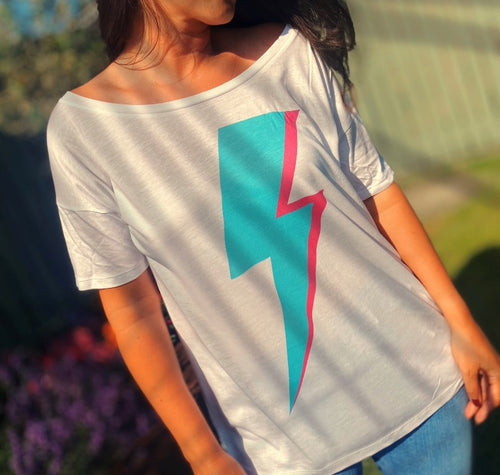 'Lightning' Organic Oversized Tee (White) by stray funk design