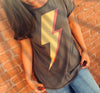 'Lightning' Stone Wash Grey Rolled Sleeve Organic Tee by stray funk design